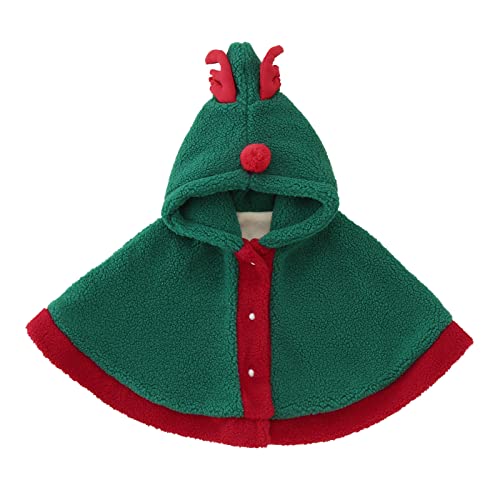 Toddler Kids Winter Cape Christmas Thick Fleece Button Down Windproof Hooded Outerwear Casual Lightweight Cloak