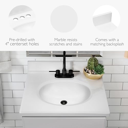 Image of Design House Vanity Top With Sink, 4-Inch Backsplash, Cultured Marble, Stain-Resistant, Pre-Drilled Centerset Holes, White, 25 in W x 19 in D x 10.4 in H, 586180