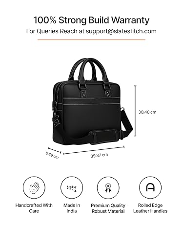 Image of Vegan Leather Laptop Messenger Bag for Men & Women | 15.6 Inch Office Shoulder Bag with Padded Laptop Compartment Multi-Pocket Work Satchel Adjustable Strap Business Bag | Alls