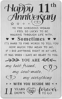 FALOGI 11th Anniversary Card Gifts for Wife, Happy 11 Year Anniversary Card, Metal Engraved Wallet Card