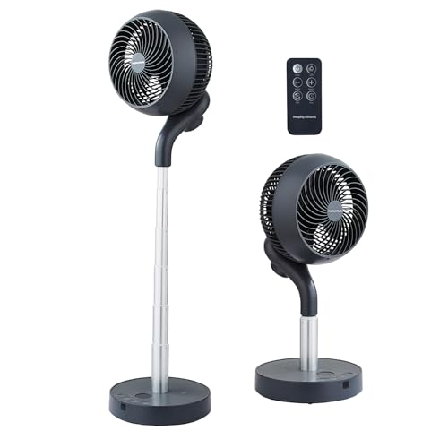 Morphy Richards Air Flex 8 Portable Air Circulator Fan 360 Oscillation Adjustable Height Desk & Stand Fan Low Noise DC Motor 8 Speeds Mains & Cordless Timer & Magnetic Remote 821001
