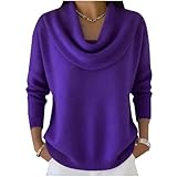 Suéter suave y elegante de color sólido con cuello con volantes, suéteres acogedores para mujer 2025, suéter holgado casual de punto, Morado (, XL