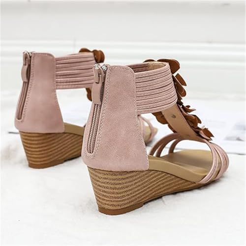 Women's Wedge Sandals, Womens Open Toe Flower Beaded Back Zip Boho Wedge Sandals, Comfortable Summer Platform Breathable Beach Shoes, for Outdoor, Daily, Party, Wedding,Work, Leisure4