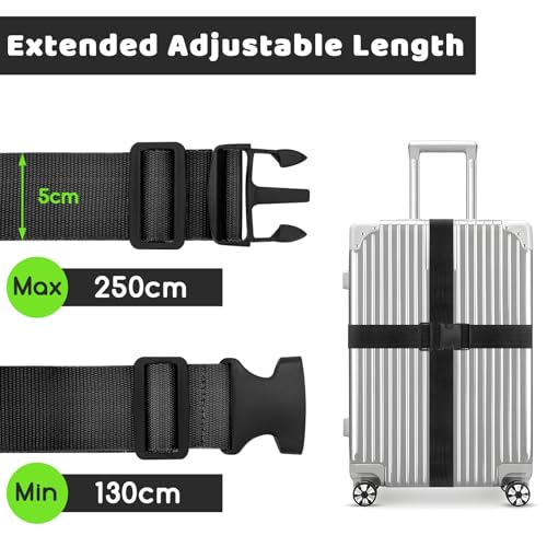WISYOK Luggage Straps Extended, 2 Pack Suitcase Straps Personalised, Adjustable Case Strap for Suitcase, Luggage Belt with Quick Release Buckle, Suitcase Identifier for Travel, Flight (Black) - Image 3