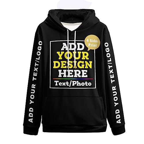 Customize Your Photo/Text Sweatshirt Hoodie For Men - Add Name, Logo, or Design in Black Small
