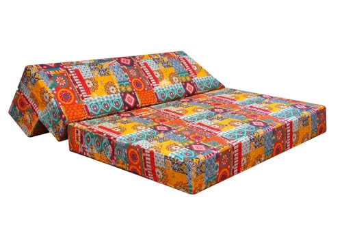 Image of Rosebell Foldable 3 Seater Sofa Cum Bed, Printed Sofa Bed 5 X 6 Feet, Washable Cover- Perfect for Home & Office- Multicolor