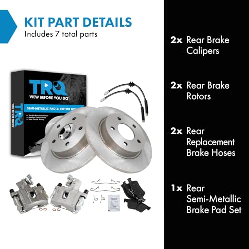 Image of TRQ Rear Brake Pad and Rotor Set Semi Metallic Calipers Compatible with 2006-2008 Mazda 3