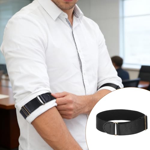Image of 4Pcs Black Elastic Adjustable Arm Band, Unisex Stretchy Sleeve Garters Anti-Slip Shirt Long Sleeve Holders for Men