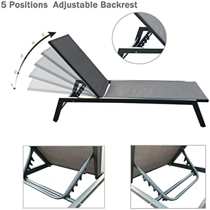 Generic Outdoor 2-Pcs Set Chaise Lounge Chairs, Five-Position Adjustable Aluminum Recliner,All Weather for Patio, Beach, Yard, Pool (Gray Frame/Dark Gray Fabric)