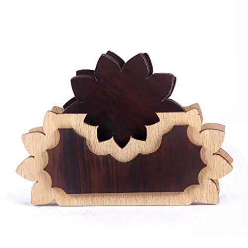 Nigura Wooden Handcraft Tea Coasters for Tea Cups with Stand Set of 6 Plate for Office Table Tea Coasters Coffee Coasters for Home, Kitchen, Dining Table (H404)