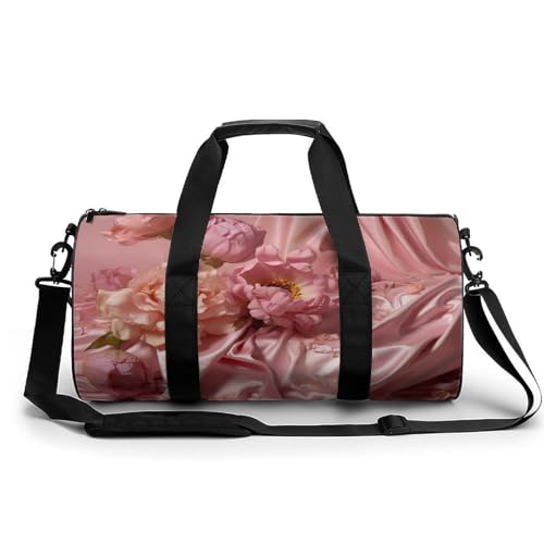 Sac de voyage en soie à motif fleurs blanche élégance et grand volume 45cm