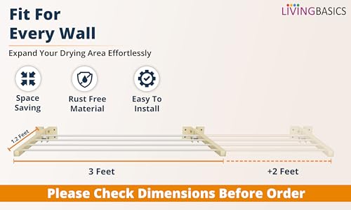 Image of LIVINGBASICS Foldable Wall Mounted Clothes Drying Stand, 40 Feet Rope