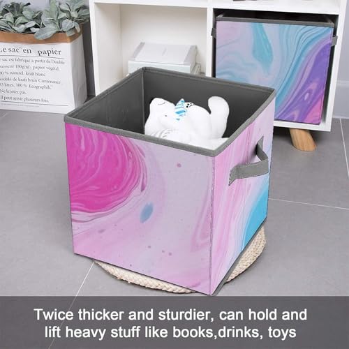 Cube de rangement pliable avec poignées style marbre coloré pastel - 4