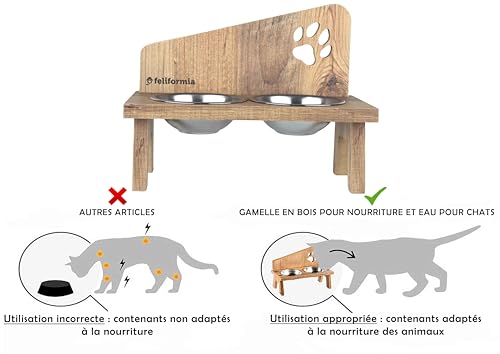 Feliformia® Futternapf für Katzen, 600 ml, Ständer aus Holz mit zwei erhöhten Schüsseln aus Edelstahl