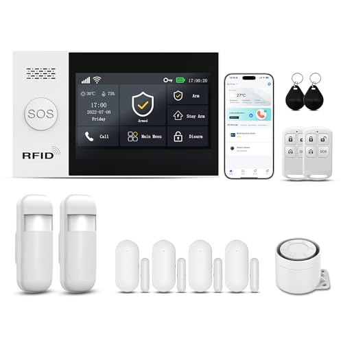 Alarm System for Home Security,12Pcs 4.3in Touch Screen Siren Hub with WiFi/4G Smart Alarm System Kit,Door Window Sensors,Motion Sensors,APP Control,Compatible with Alexa,No Monthly Fee