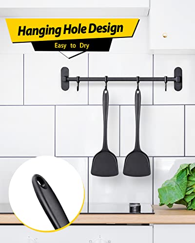 Pack of 2 Silicone Wok Spatula, Non-Stick, Heat, Stain and Odor Resistant, Easy to Clean and Dishwasher Safe, Seamless Kitchen Utensil for Cooking, Baking, Stir-Fry (Black)