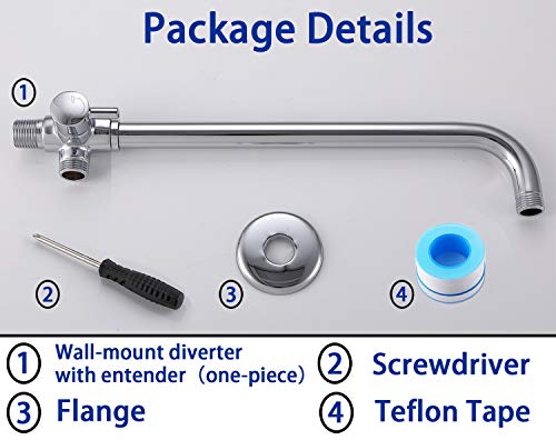 All Metal Wall-mount Diverter with Rainfall Shower Extension Arm and Shower Flange, 14 Inches Away from The Wall Perfect for Handheld Shower Head and Rainfall Shower Head (14\", Chrome)