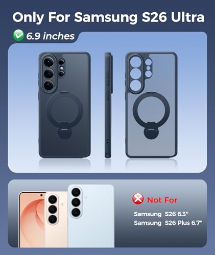 Image of FNTCASE for Samsung Galaxy S26-Ultra Case: [360 Spin Magnetic Stand] [Compatible with Magsafe] [Screen Protector] Translucent Matte Military Grade Shockproof Full Camera Phone Cover - Deep Blue