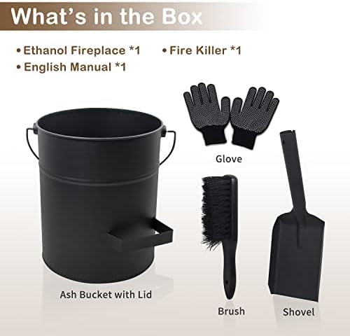 BRIAN & DANY Ash Buckets with Lid for fireplaces, 15L Pail with Shovel and Hand Broom, Tool Set Accessories for Fireplace, Fire Pit, Wood Burning Stove