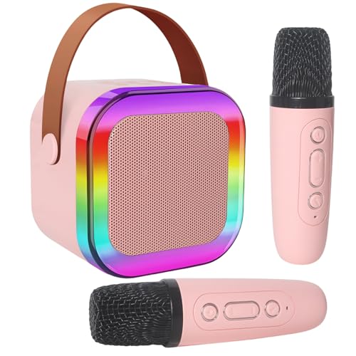 Jsdoin Karaoke Machine 2 Microphones, Girls Birthday Gift, Portable Karaoke Machine with LED Light, Kids Presents Microphone for Kids Toys Birthday Party Boys Birthday Easter Gifts (Pink)