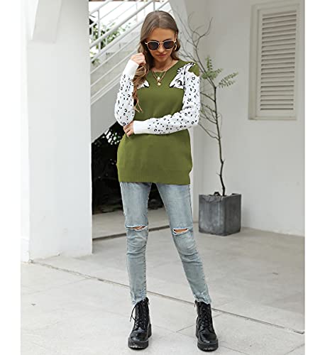 Mansy Women'S Casual Long Sleeve Crew Neck Cute Animal Leopard Print Knitted Pullover Sweater Tops Green thumb #3