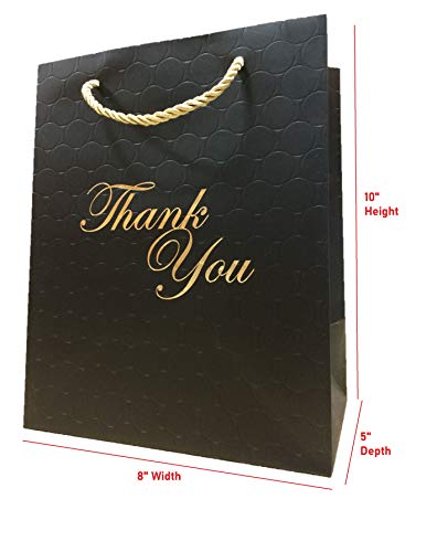 Black Thank You Gift Bags - 8x10 Medium Size - 12 Bags - Bags for Business Small - Boutique Bags in Gold Foil