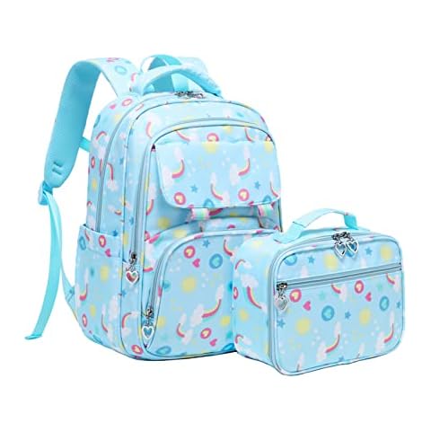ZHIERNA School Backpack with Lunch Bag for Teen Girls,15.6’’ Laptop Bags,2Pcs Set College Bookbags with Reflective Tape, Blue, One Size, Fashion Large Capacity Cover