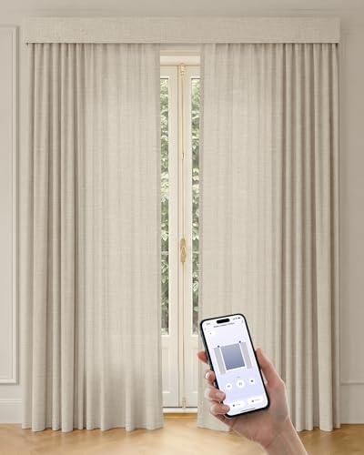 Image of Graywind Motorized Curtains with Track, Light Filtering Smart Curtains, Hardwired Curtains Compatible with Alexa Google Home Remote Control for Large Windows, Custom Drapes Up to 220 inch, Hush (Beige)