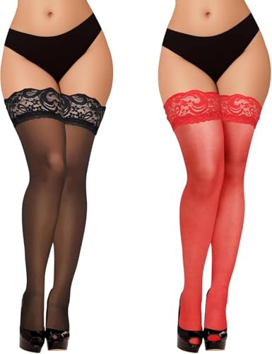 La mejor selección de Medias . 44 ZYHSLZ 2 Pares Medias Sexy para Mujer, Medias Negras Mujer, Sensuales, de Largas Mujers, Transpirables y Sensuales, Pro - Piel, Combinables con Vestidos y Tacones (Negro; Rojo)