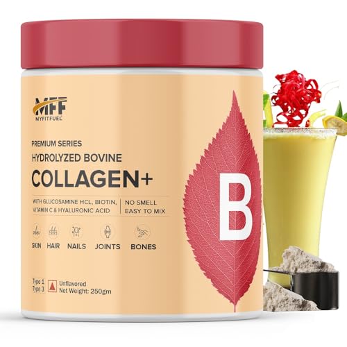 Image of MyFitFuel Hydrolyzed Bovine Collagen (250gm, Unflavored) with Biotin, Hyaluronic Acid, Zinc, Vitamin C & Glucosamine | For Skin, Hair, Nails & Joints
