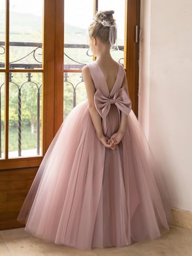 M_RAC V-Neck Floor-Length Flower Girl Dress Tulle Junior Bridesmaid Dresses Long Formal Ball Gowns PA0234