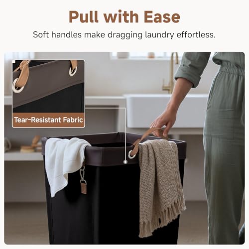 Image of StorageWorks Laundry Basket with Wheels for Clothes, 160L Black Hamper Cart