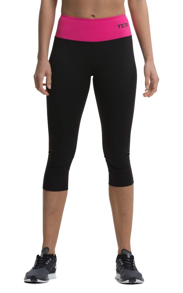 TCA Women's Pro Performance Supreme Cropped Running Leggings - Black/Cabaret, S