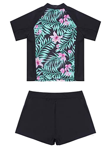 Sxiwei Kids Girls 2 Pieces Athletic Swimming Suit Beachwear Swimwear Short Sleeves Top with Shorts Set2