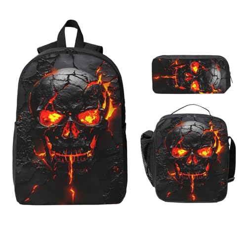 (Ship from USA) Flame Skull 17 Inch Large Capacity Backpack 3-Piece Set Backpack Suitable For Outdoor Leisure2