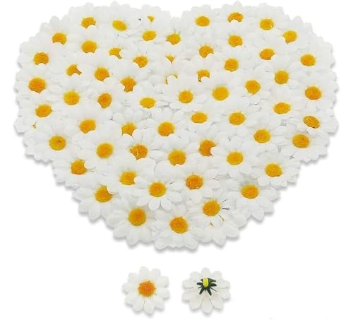 parallelower 100 Piezas Margaritas Artificiales 4 cm Artificial Margaritas Flores Cabezas Mini Flores Falsas Pequeña Flor de Margarita de Seda para Manualidades Decoración de Boda Fiesta Hogar