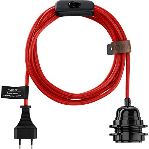 Hoopzi - Fil électrique en Tissu de 4,5M pour Éclairer Partout Chez Vous - Douille Ampoule E27 avec Interrupteur - Créez Votre Suspension Luminaire,...