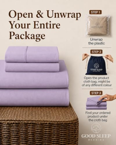 Image of 100% Egyptian Cotton Split King Sheets Sets for Adjustable Bed, Lavender