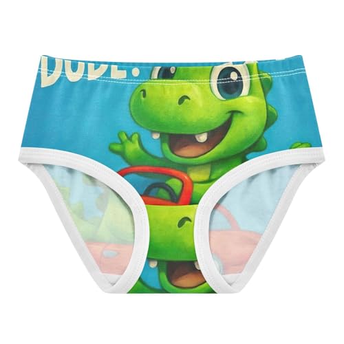 Girls Panties, Cute Green Cartoon Dinosaur Toddler Panties, Girls Underwear Cotton, 2T–8 Years - Main Image