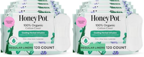 Image of The Honey Pot Company - 120 ct - Herbal Everyday Panty Liners for Women - Infused w /Essential Oils for Cooling Effect & Organic Cotton Cover - Feminine Care (Pack of 2)