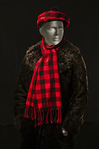 Image of Scottish Tam O' Shanter Hat Tartan Bonnet Pom Pom Wool Flat Cap One Size