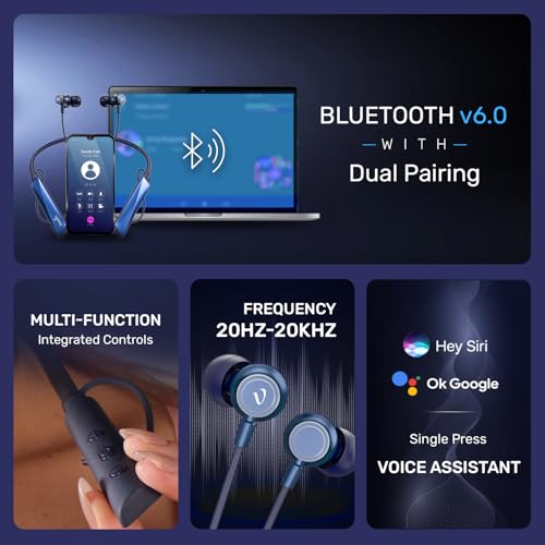 Image of Voods Ultra Voice Changer Neckband Combo with 5 Voice Modes, 30H Battery, Magnetic Earbuds with Vibration Alert, Dual Pairing, Fast Charging, IPX6 Sweatproof (Blue & Red)