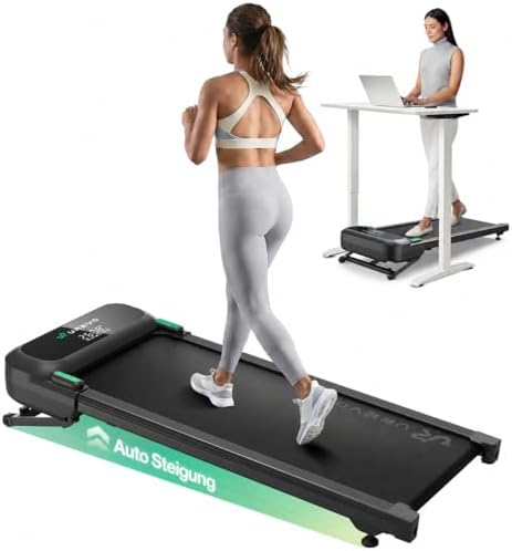 UREVO Automatische Steigung Walking Pad Mit KI-App, Laufband Schreibtisch | Leises Laufband mit bürstenlosem Motor für Wohnungen, kleine Räume und Homeoffice, 12-Punkt-Stoßdämpfung