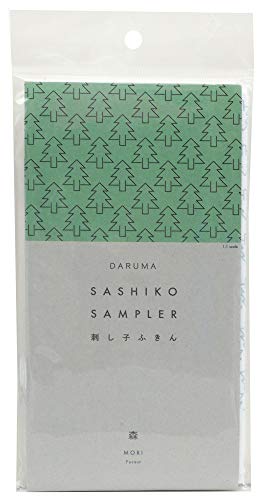Image of Yokota Daruma Sashiko Cloth Sashiko Fabric - Pre-Printed Sashiko Sampler - White with English Instruction Inside (White Tree)