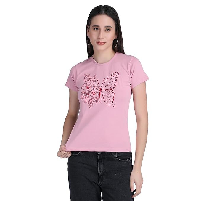Image of Women Cotton Printed T-Shirt Combo Pack of 2 | Regular Fit Half Sleeve Round Neck Graphic Tees for Girls & Ladies | Women's Western Tops | Cute Trendy Print Summer Fashion T-Shirts