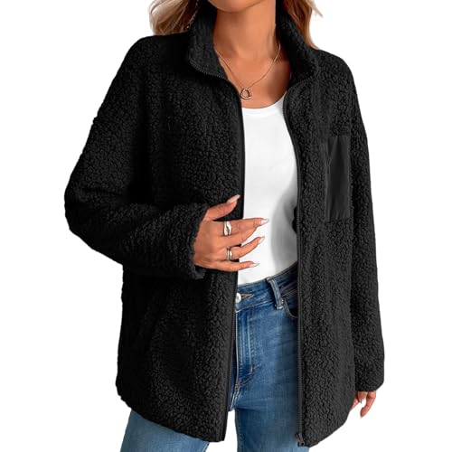 Fleece Sherpa Jacket for Women Full Zipper Long Sleeve Teddy Coats