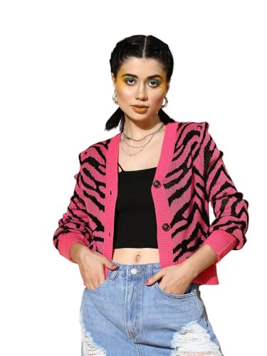 Image of Sassafras Women Animal Print Front Open Wool Cardigan