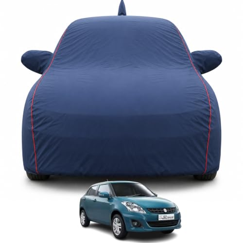 Image of Maruti Dzire 2012-2016 Models Premium Car Cover | Waterproof, UV & Dust Protection | Mirror & Antenna Pocket | Triple Stitched, Soft Inner Lining, Belt & Buckle (Navy Blue)