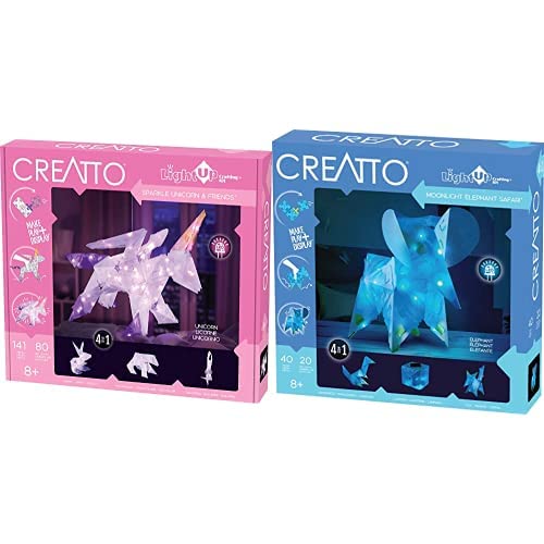 Thames & KosmosCreatto Light-Up 3D Puzzles 2-Pack Bundle | Sparkle Unicorn & Moonlight Elephant Safari | Make Your Own Illuminated Craft Creations | DIY Activity Kit & LED Lights
