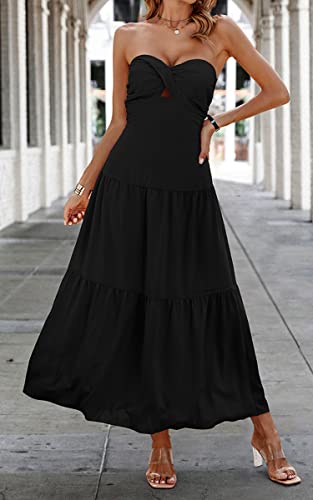 Image of ECOWISH Women's Summer Strapless Maxi Dress 2026 Off Shoulder Hollow Out Smocked A Line Tube Tiered Long Dresses